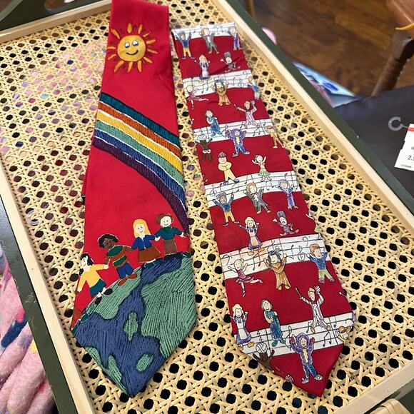 Save the Children 100% Silk, Made in USA Ties X 2. Designed by Children. READ - Picture 1 of 10